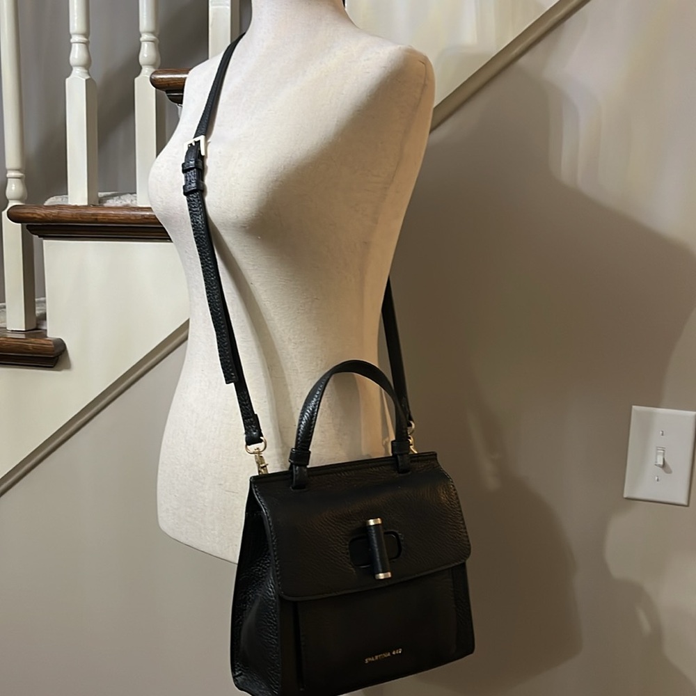 Spartina Black Leather Convertible Crossbody- Satchel Handbag NWOT - Picture 2 of 5